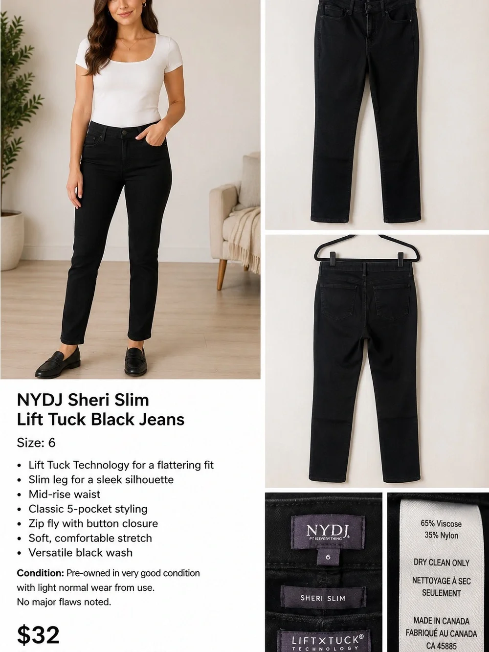 NYDJ Sheri Slim Lift Tuck Jeans - Black - Picture 1 of 4